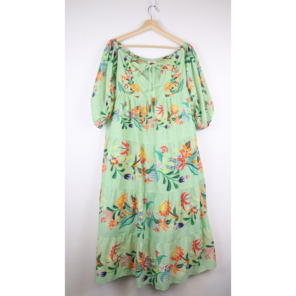 NWT Farm Rio Anthropologie Off-The-Shoulder Long-Sleeve Tiered Floral Midi Dress - Picture 2 of 12